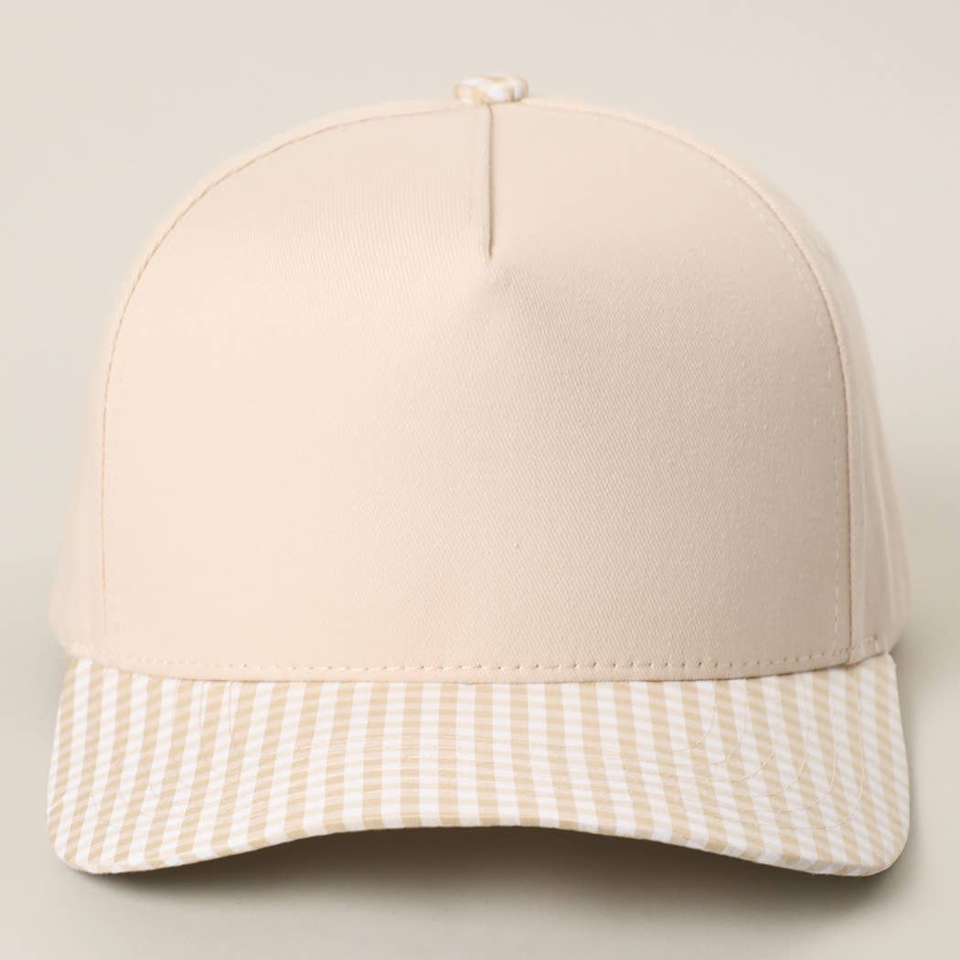 Small Gingham Check Two-Tone Trucker Hat: KHAKI / ONE SIZE