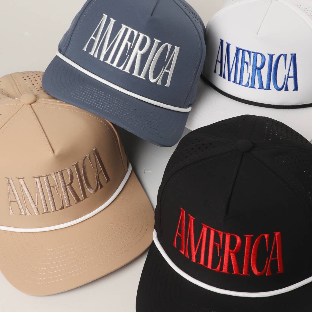 AMERICA Embroidered Premium Materials Trucker Hat: SAND / One Size