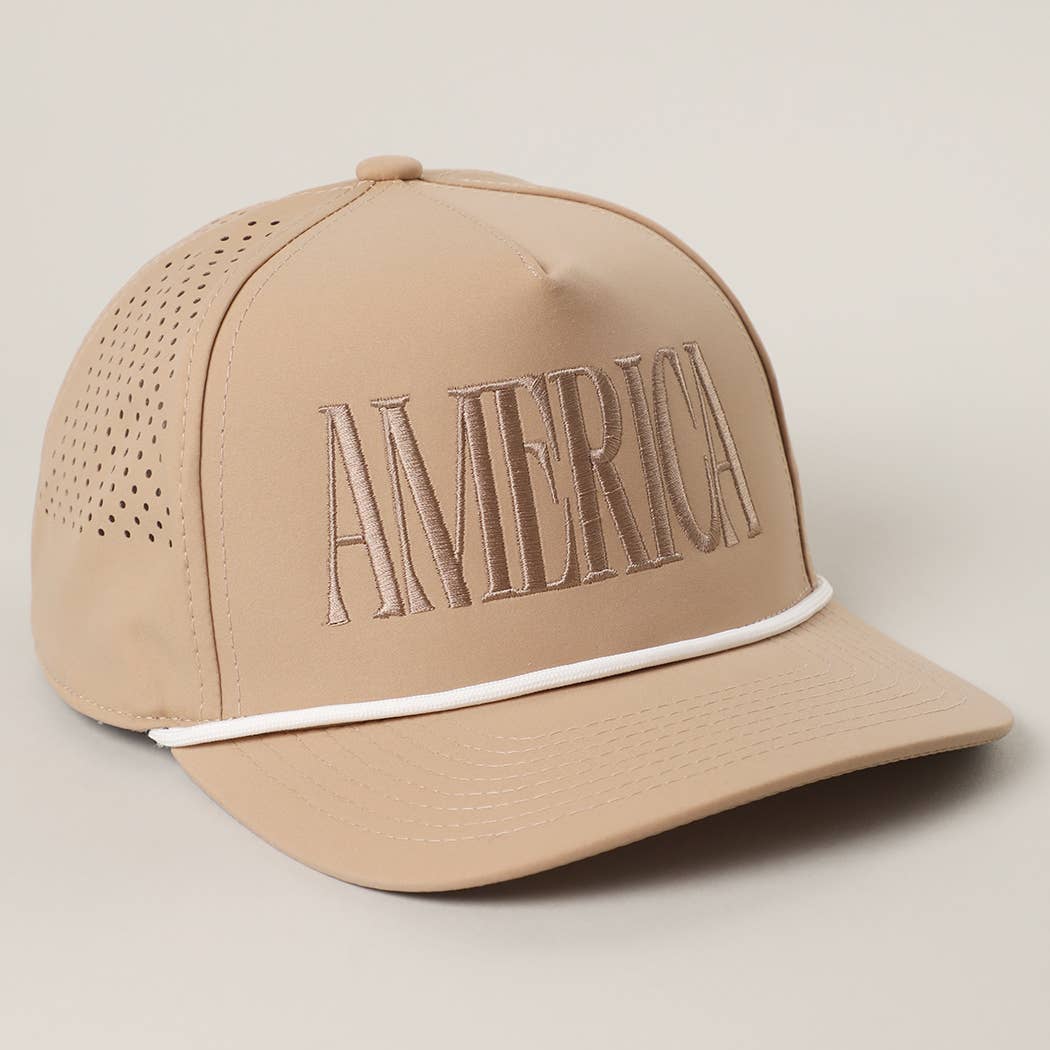 AMERICA Embroidered Premium Materials Trucker Hat: SAND / One Size