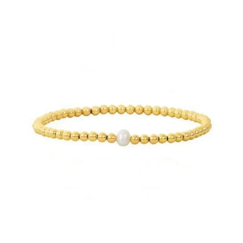 18K Gold Plated Copper Pearl and Gold Beaded Ball Bracelet: Small Pearls