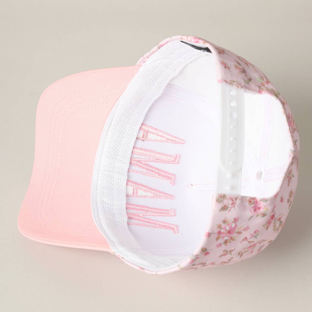 MAMA Embroidered Flower PatternTrucker Hat: BLUE/BEIGE / ONE SIZE
