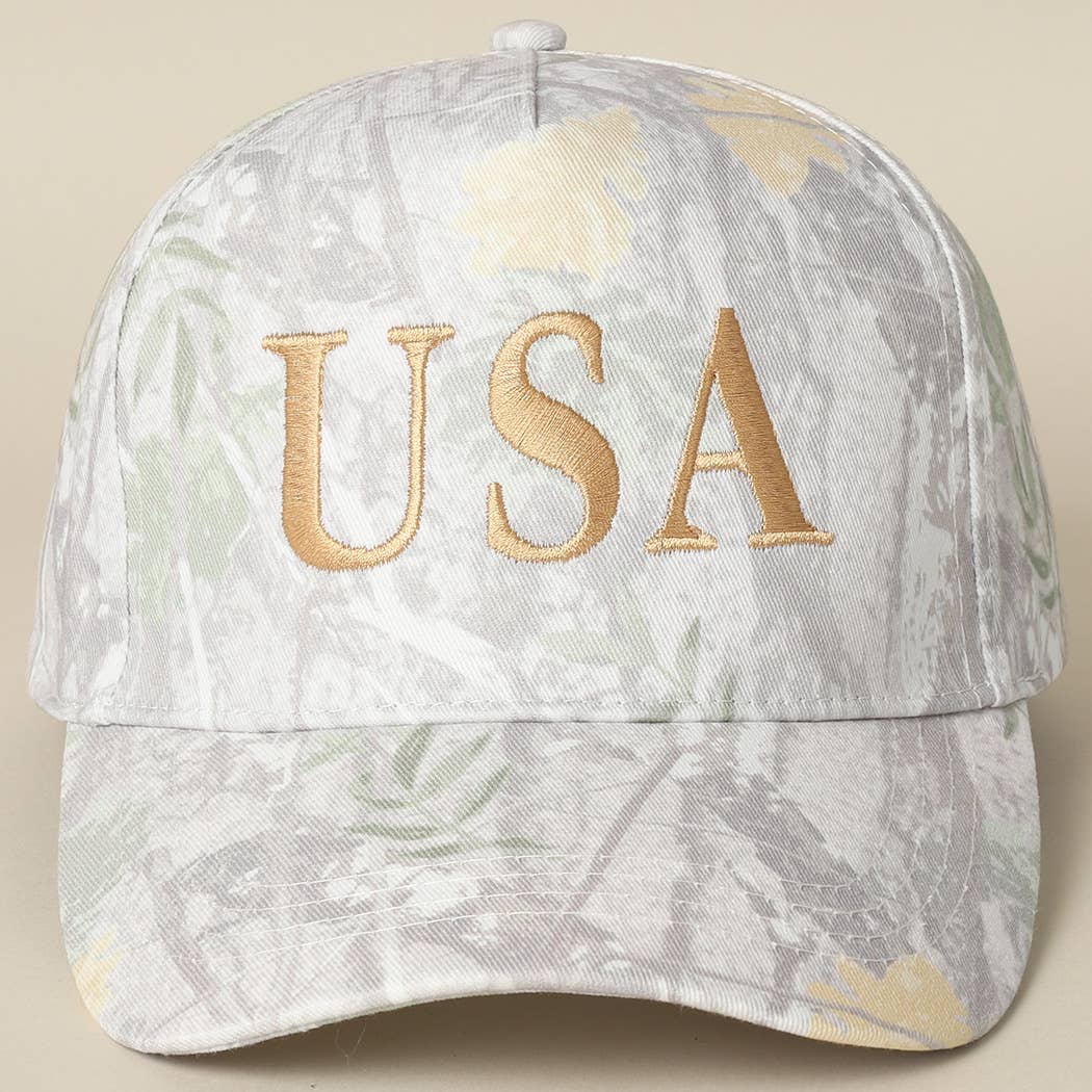 USA Letter Embroidery Camo Print Baseball Cap: BEIGE CAMO-BEIGE / ONE SIZE