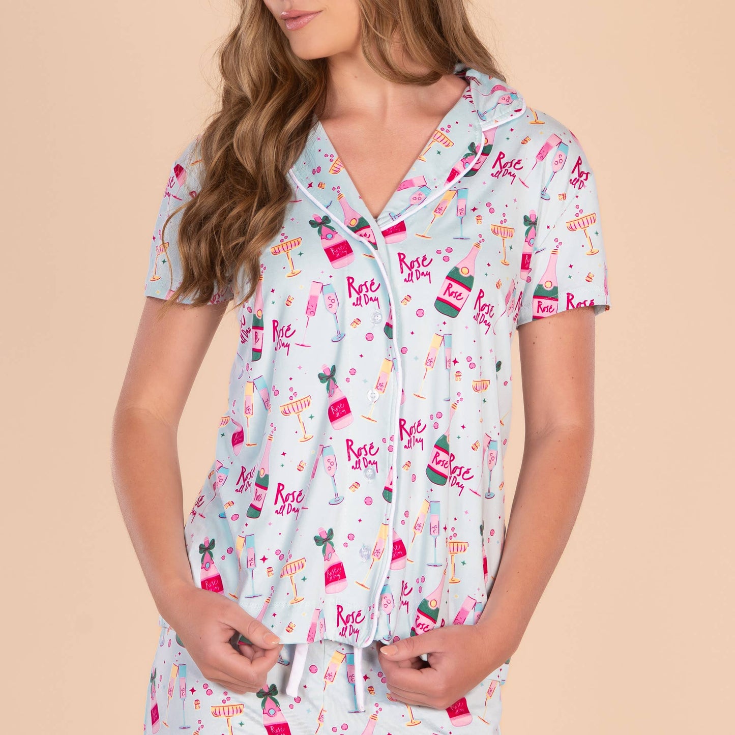 Rosé All Day Pajama Top | Blue Blush Wine PJs For Women: L