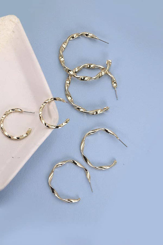 MULTI STYLE TWIST HOOP SET EARRINGS | 31E03738: Gold