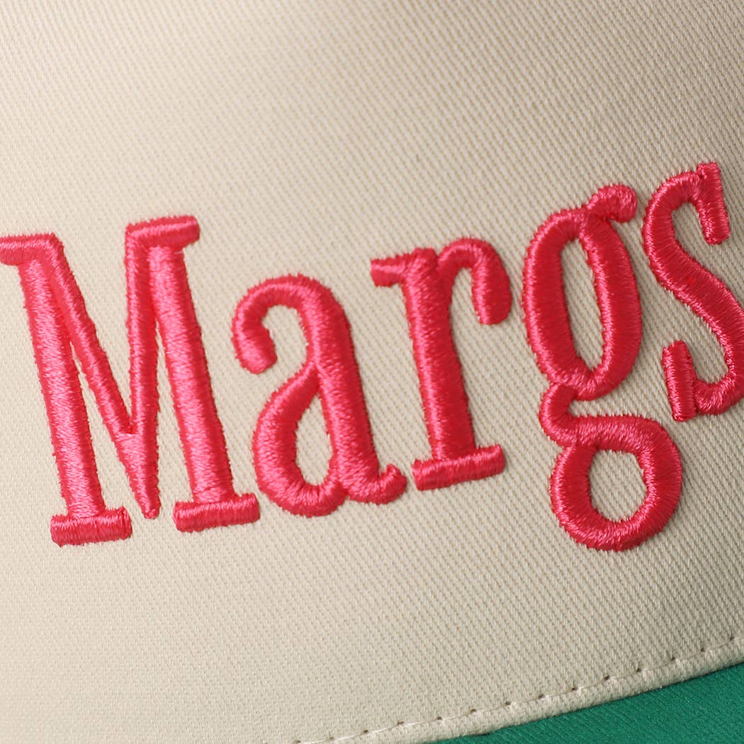 Margs Embroidered Canvas Two-Tone Trucker Hat: BUTTER YELLOW / One Size