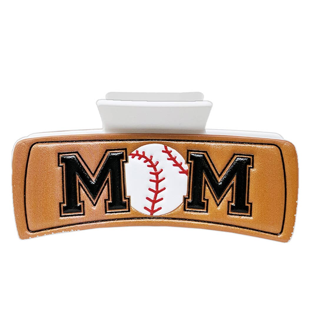 Baseball Mom Print Leather Hair Claw: WHMT / ONE SIZE