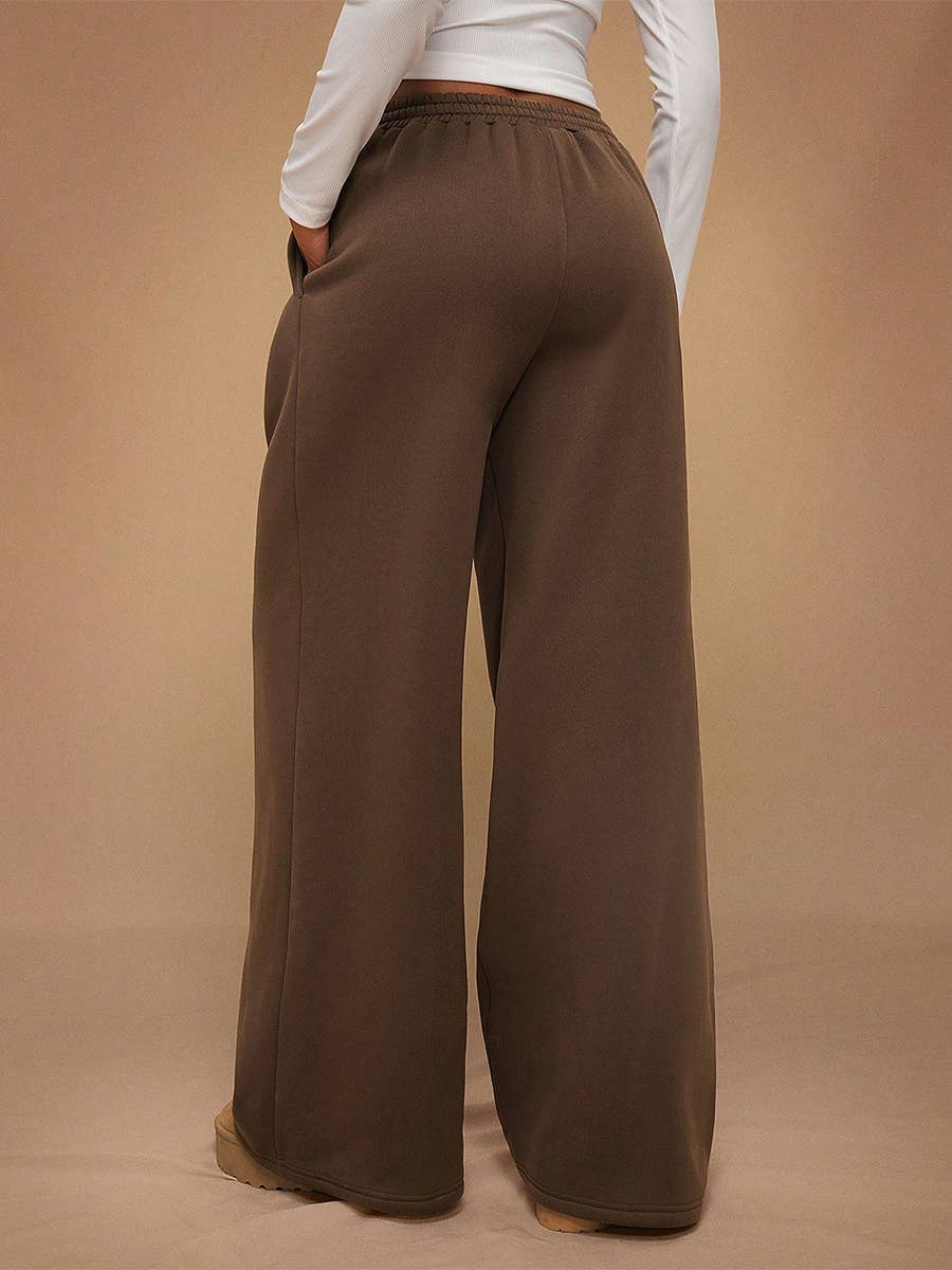 Fleece Lined Wide Leg Jogger Sweatpants_CWBLP01180: COFFEE / (S) 1