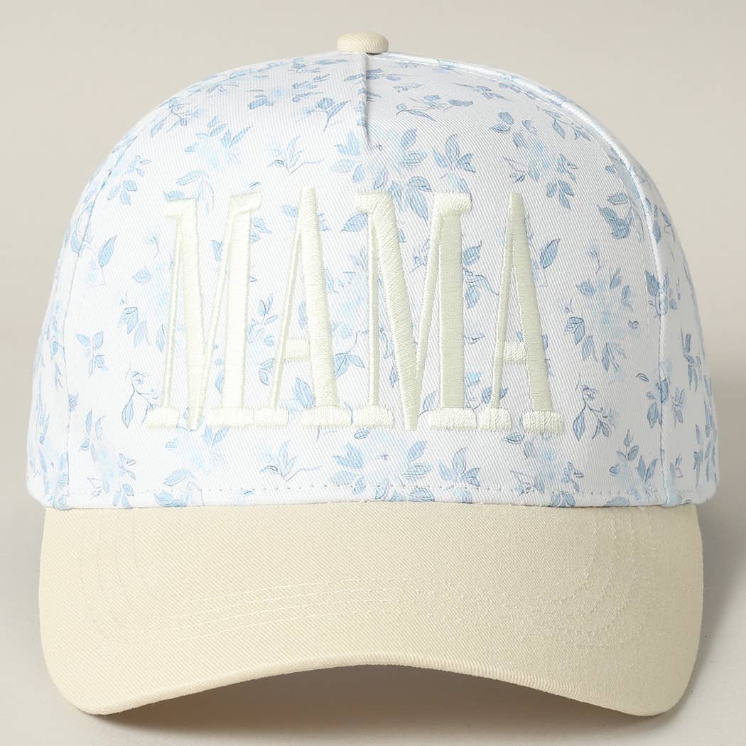 MAMA Embroidered Flower PatternTrucker Hat: BLUE/BEIGE / ONE SIZE