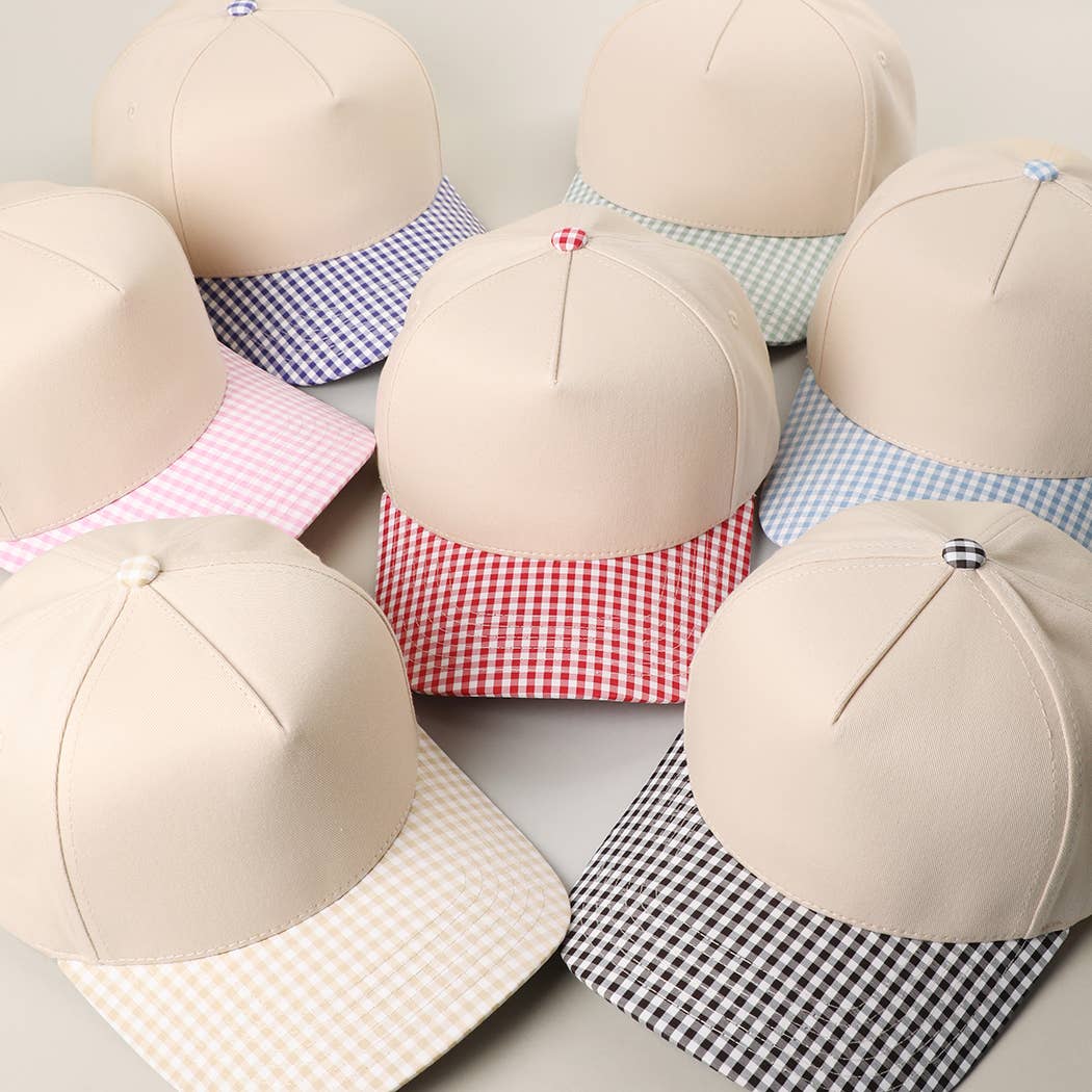 Small Gingham Check Two-Tone Trucker Hat: KHAKI / ONE SIZE
