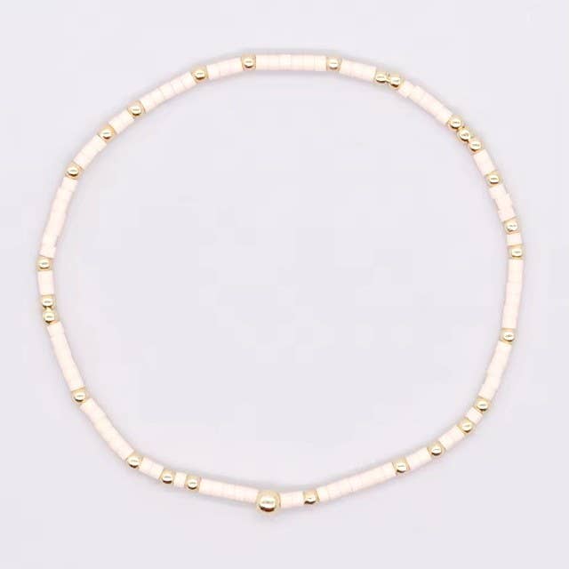 BOHO COLORFUL BALL BEADED BRACELET | 40B5178: OFF WHITE
