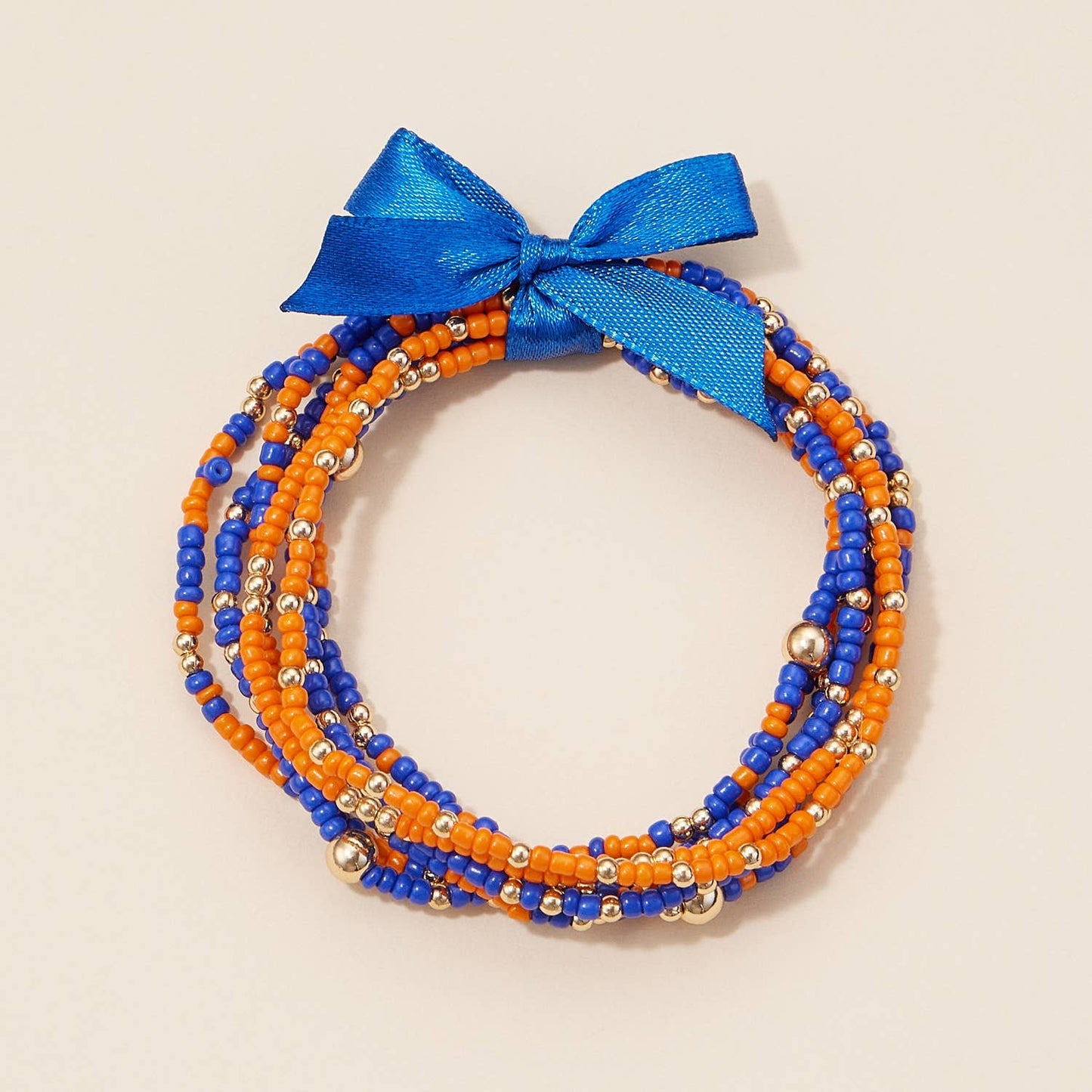 Game Day Seed Beaded Bracelet Set: Blue/Orange / One / B5SB2387