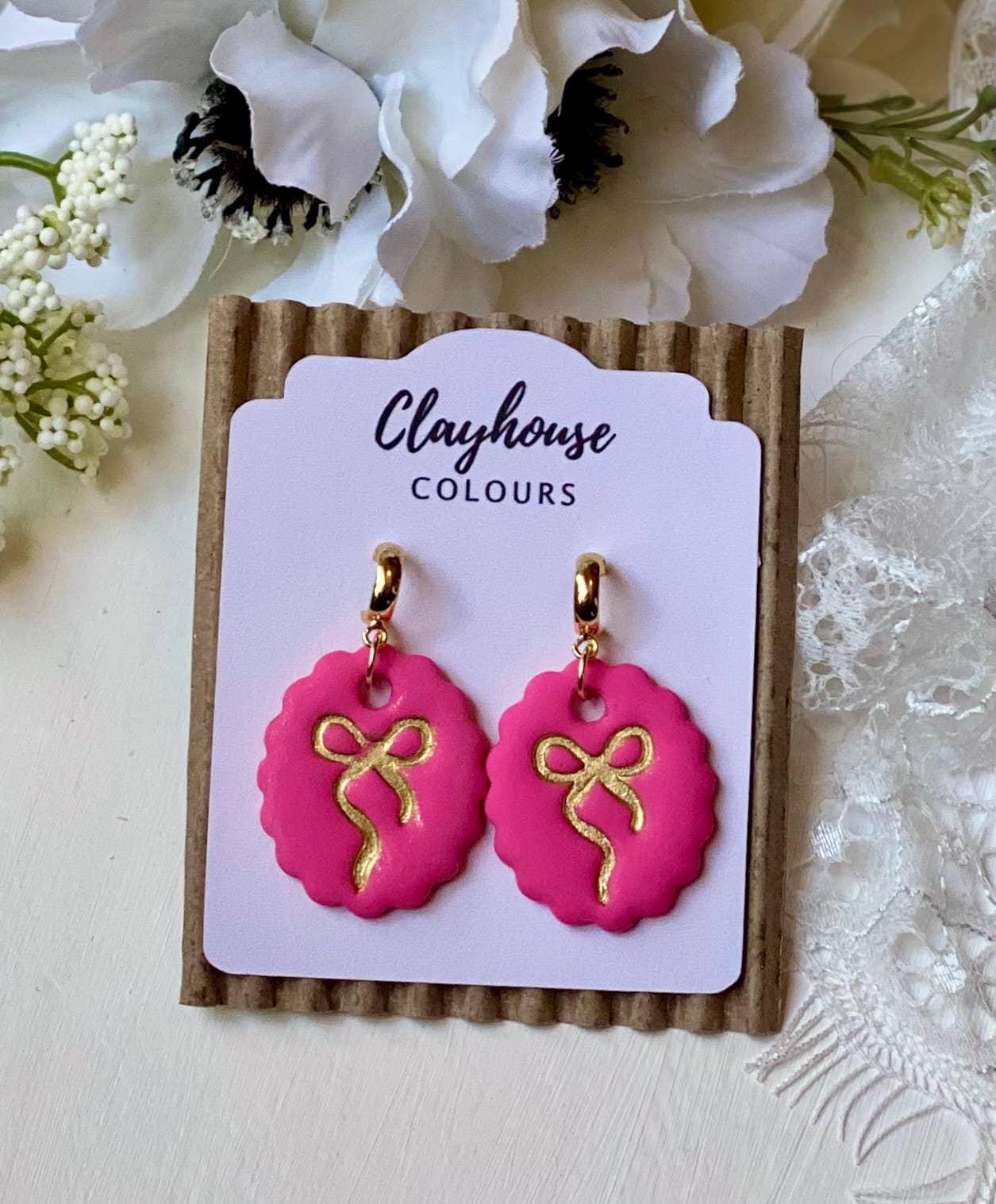 Bow Earrings : Hoop Light Pink