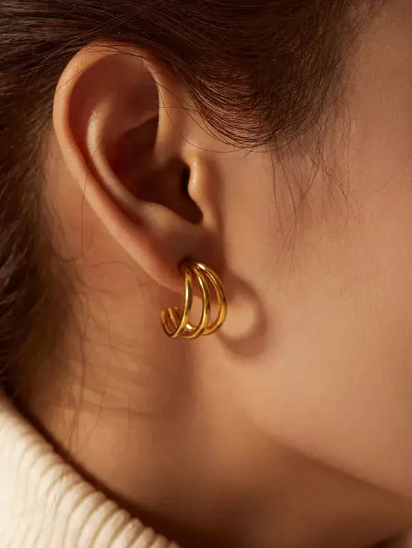 Gold Plated Three Hoop Earrings: Gold