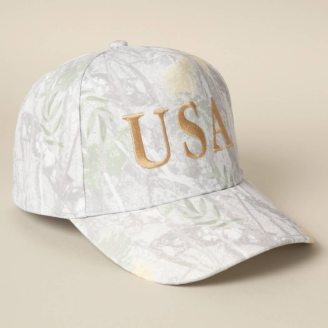USA Letter Embroidery Camo Print Baseball Cap: BEIGE CAMO-BEIGE / ONE SIZE