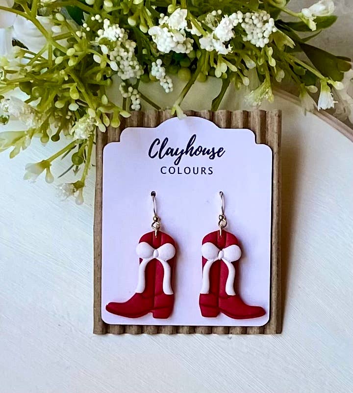 Disco Mirrorball Cowgirl Earrings  : Gold Plated / Light Pink Boots