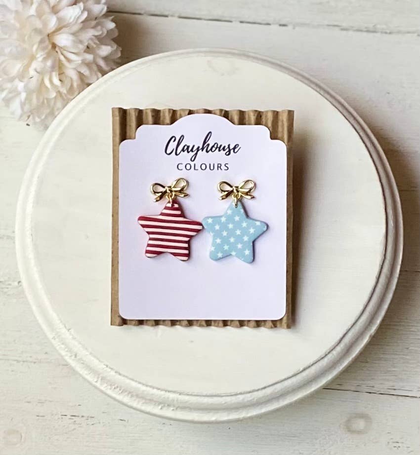Fourth of July Handmade Earrings | Red White & Blue Earrings: Cowboy Boots