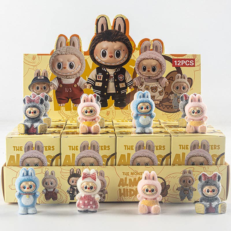 Flocking cute monster Ornaments Gift Blind Box-12pcs: Adventure