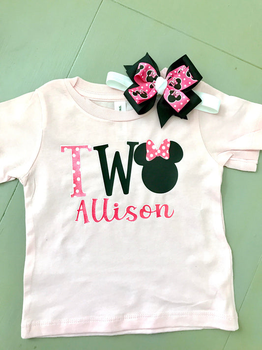 Disney Birthday Shirt and Hair Bow set