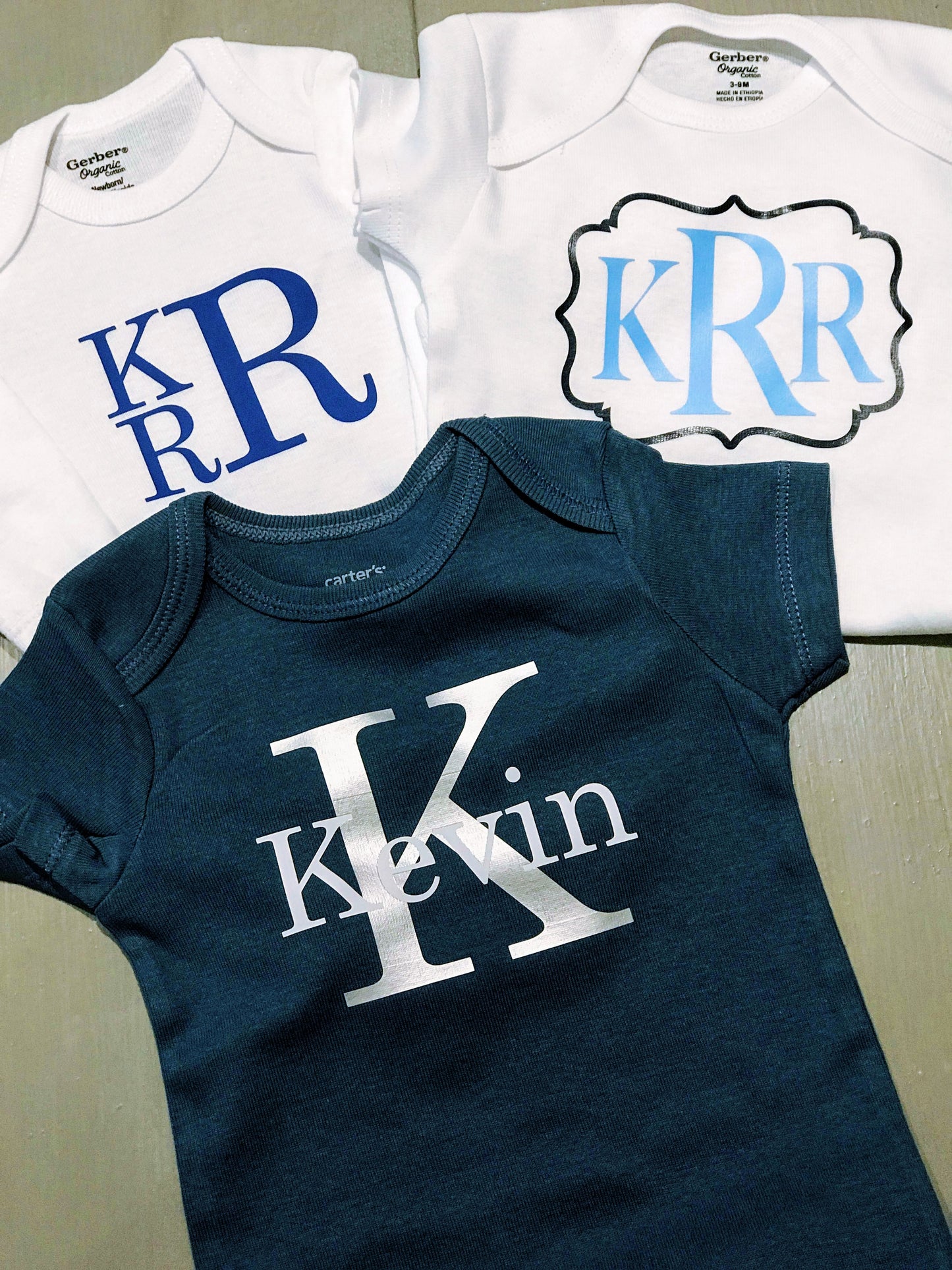 Monogrammed infant onesies